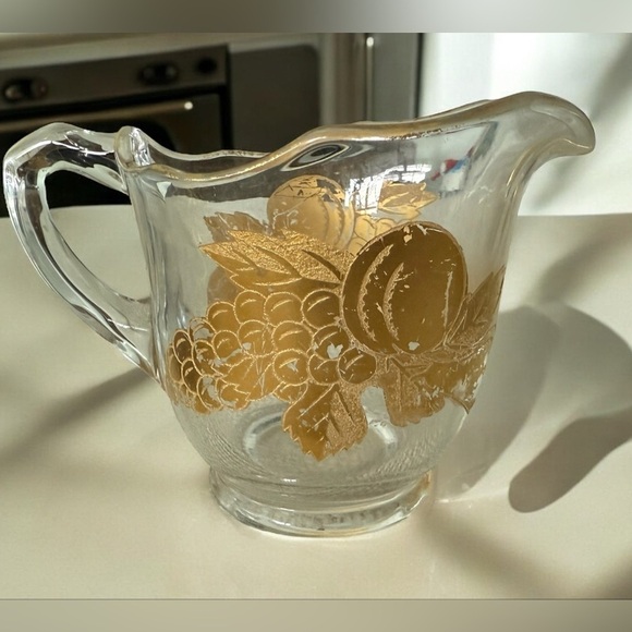 Vintage Paden City Glass Golden Fruit Creamer Pitcher and Sugar Bowl. - Picture 7 of 10